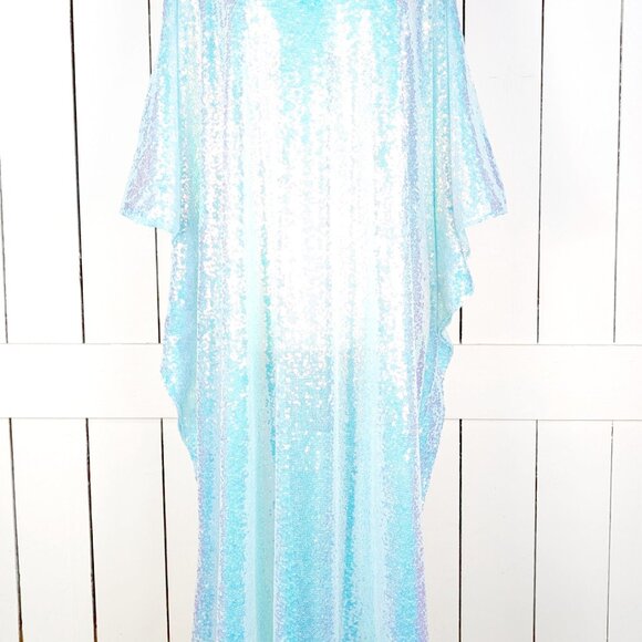 Iridescent blue sequins kimono caftan cover up tunic dress - Picture 2 of 8